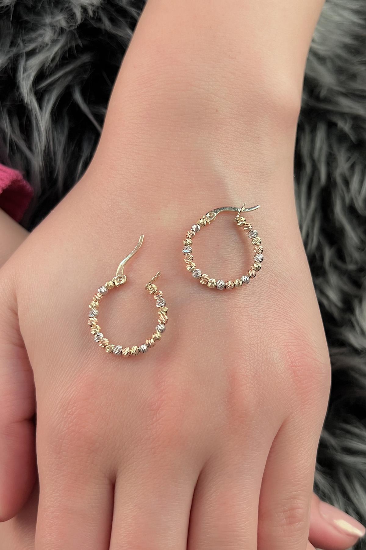 14K Gold 3 Color Dorica Hoop Earrings