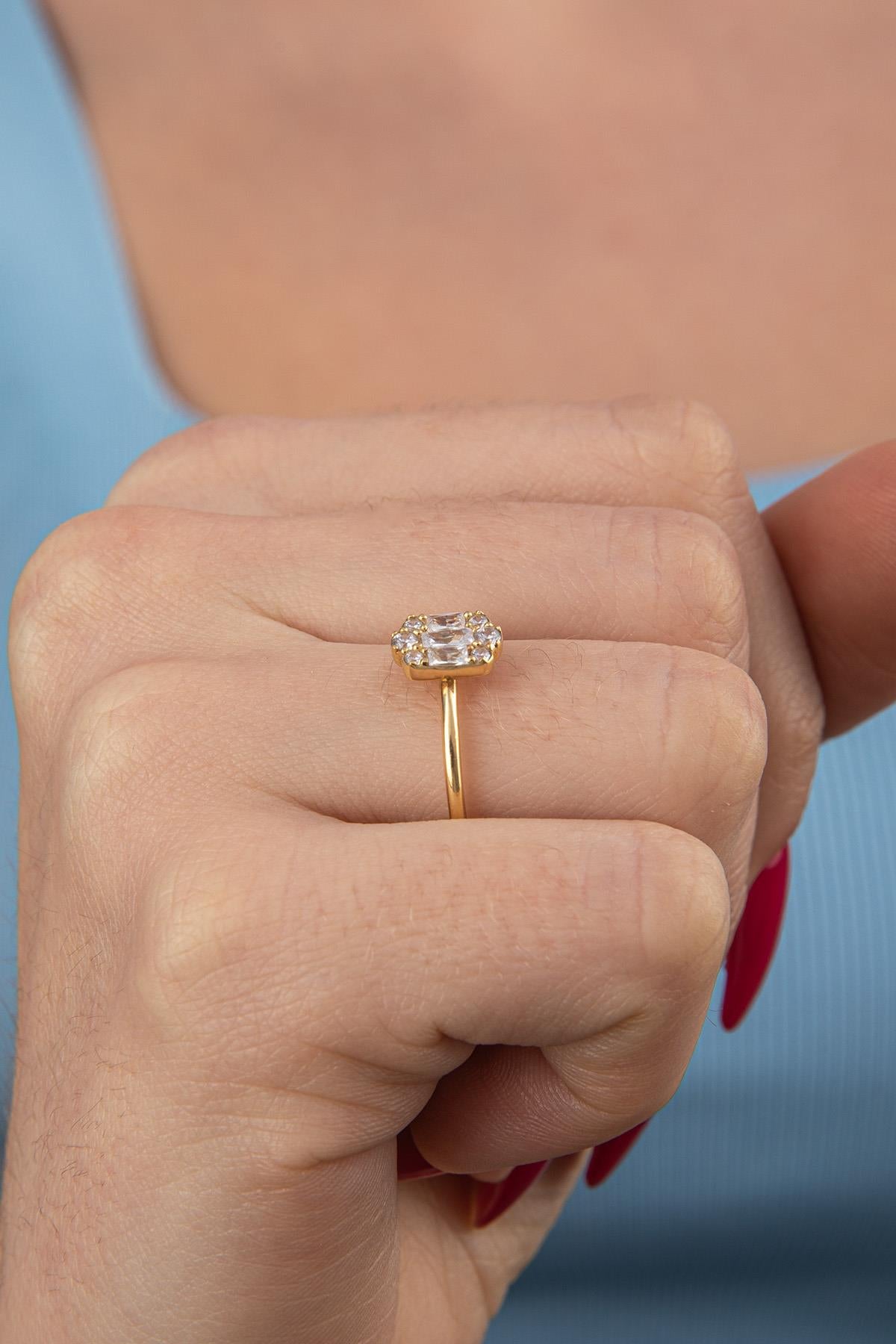 14K Gold 3 Stone Baguette Stone Ring