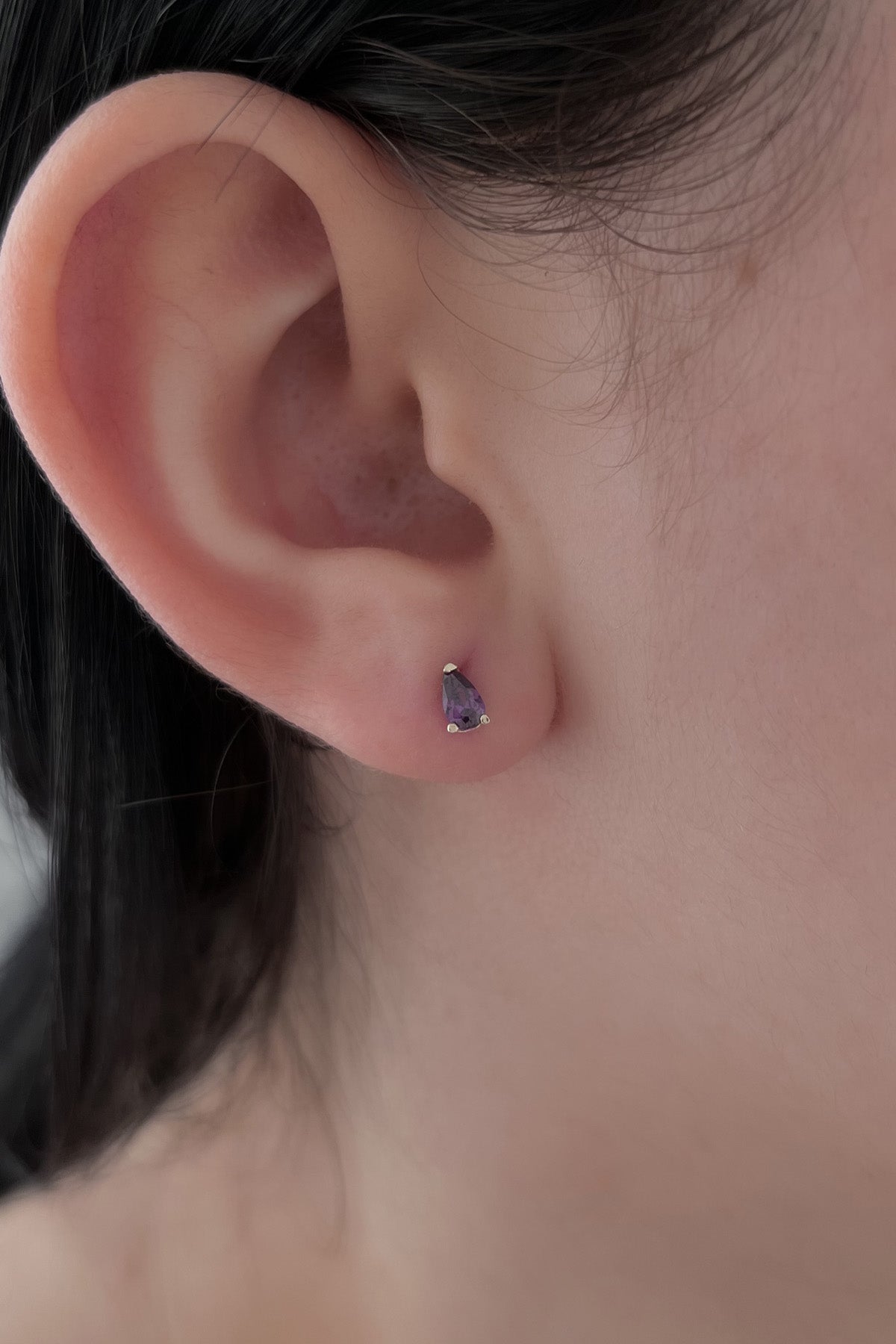 14K Gold Amethyst Stone Drop Shape Stud Earrings