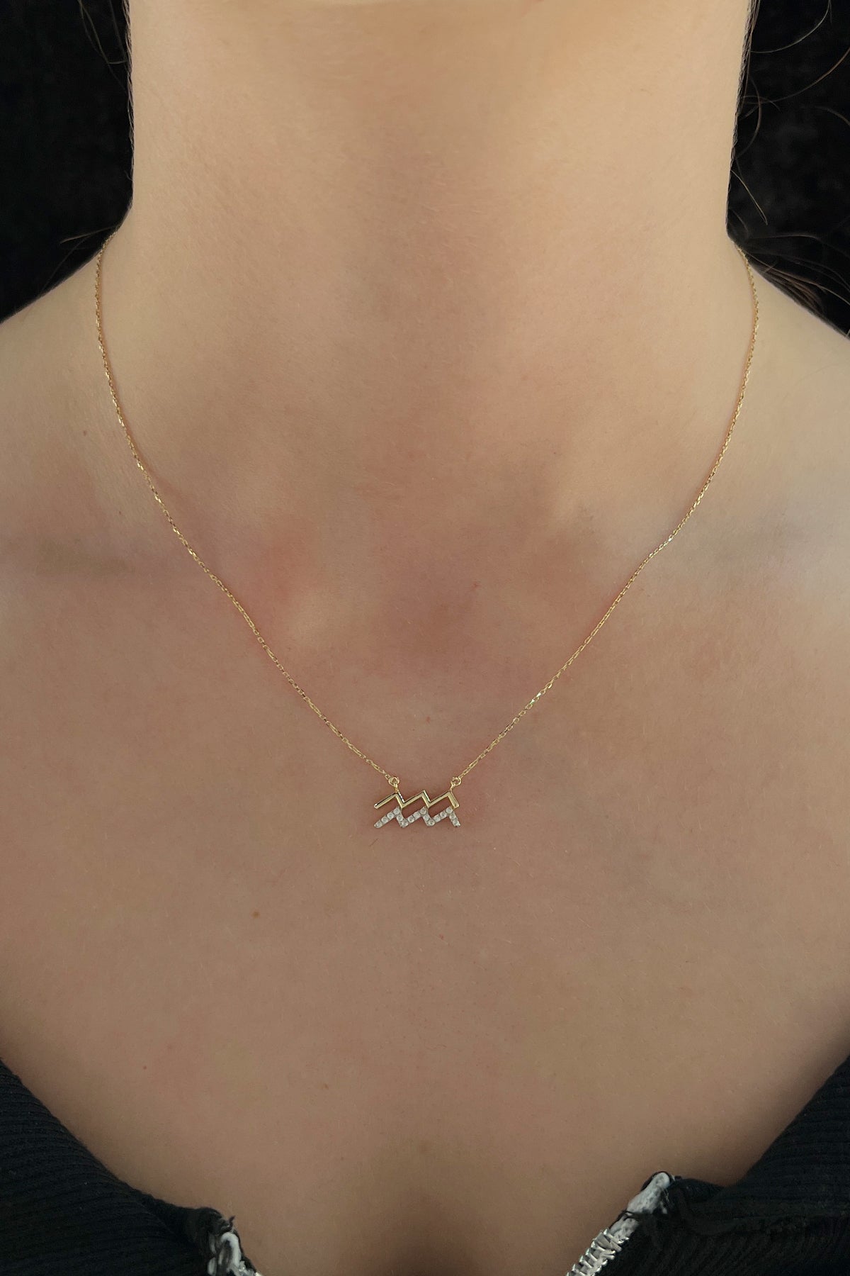 14K Gold Aquarius Zodiac Sign Necklace