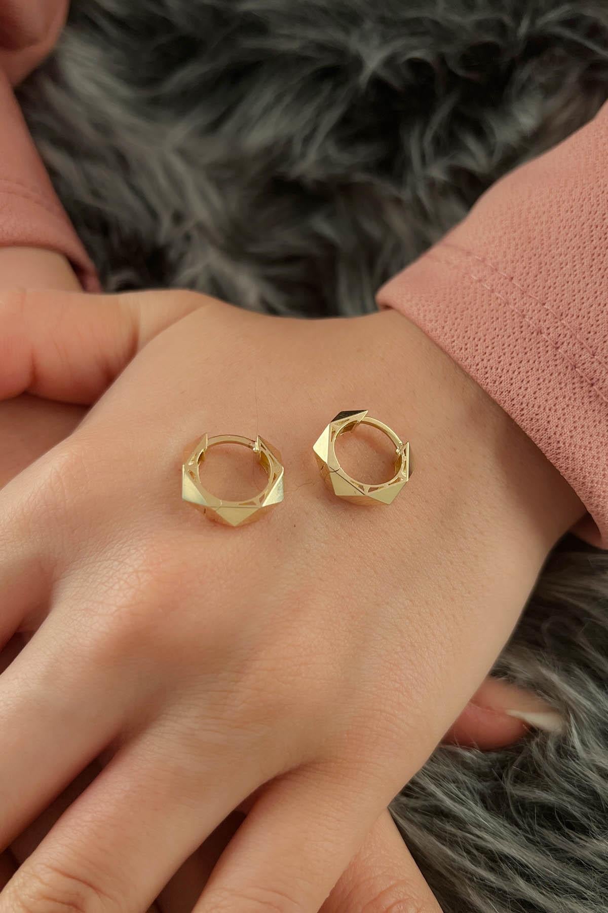 14K Gold Asymmetrical Cut Hoop Earrings