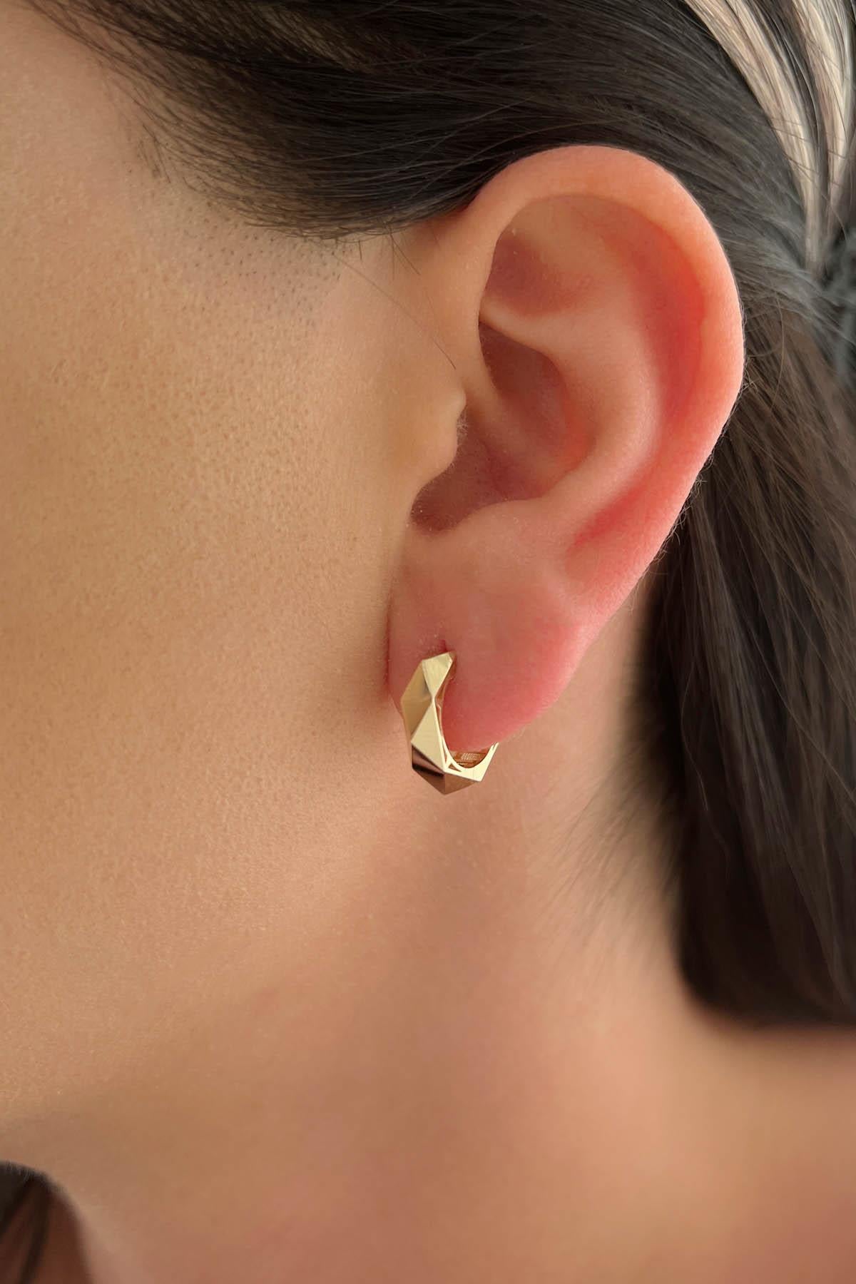 14K Gold Asymmetrical Cut Hoop Earrings