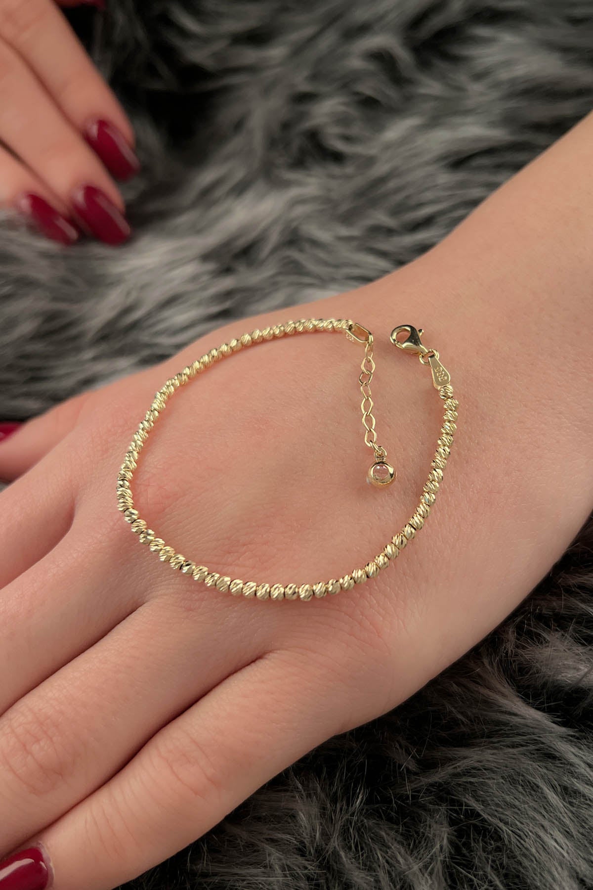 14K Gold Bead Ball Diamond Cut Bracelet 1