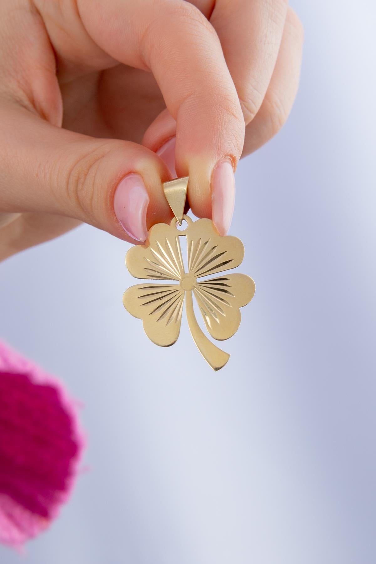 14K Gold Big Four Leaf Clover Charm