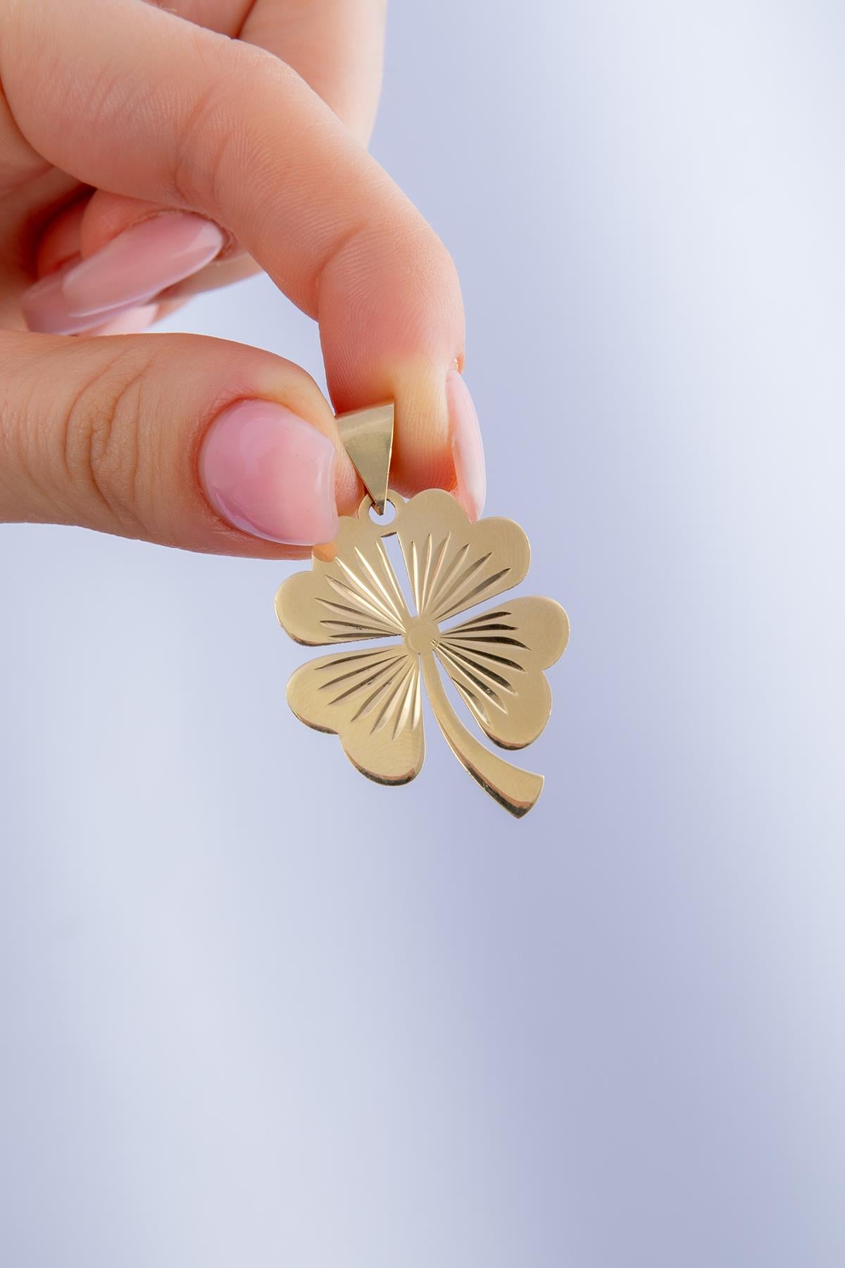 14K Gold Big Four Leaf Clover Charm