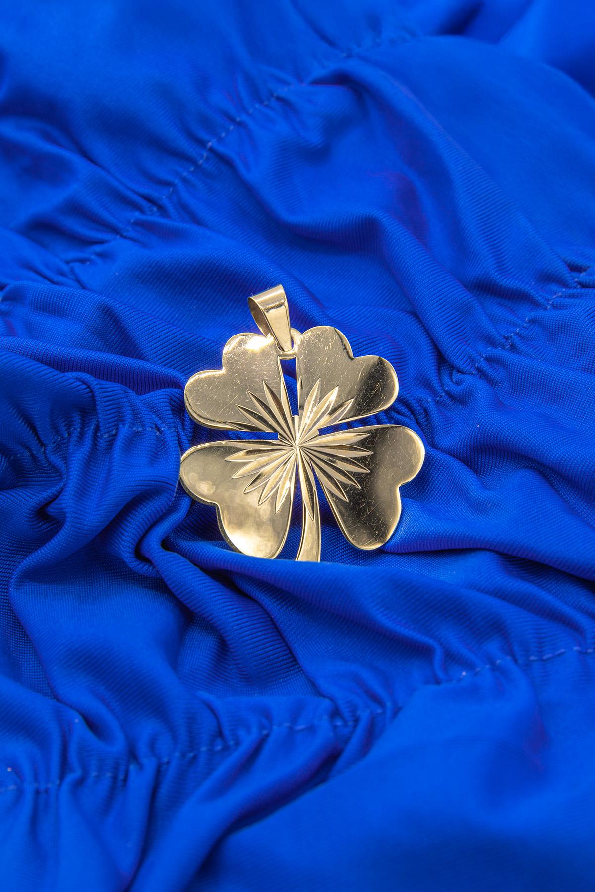14K Gold Big Four Leaf Clover Charm