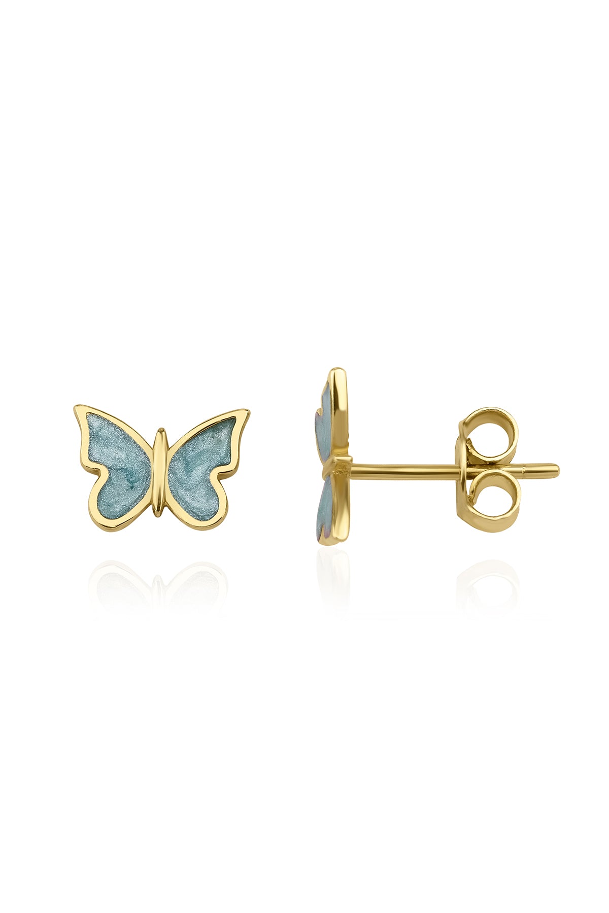 14K Gold Blue Butterfly Earrings