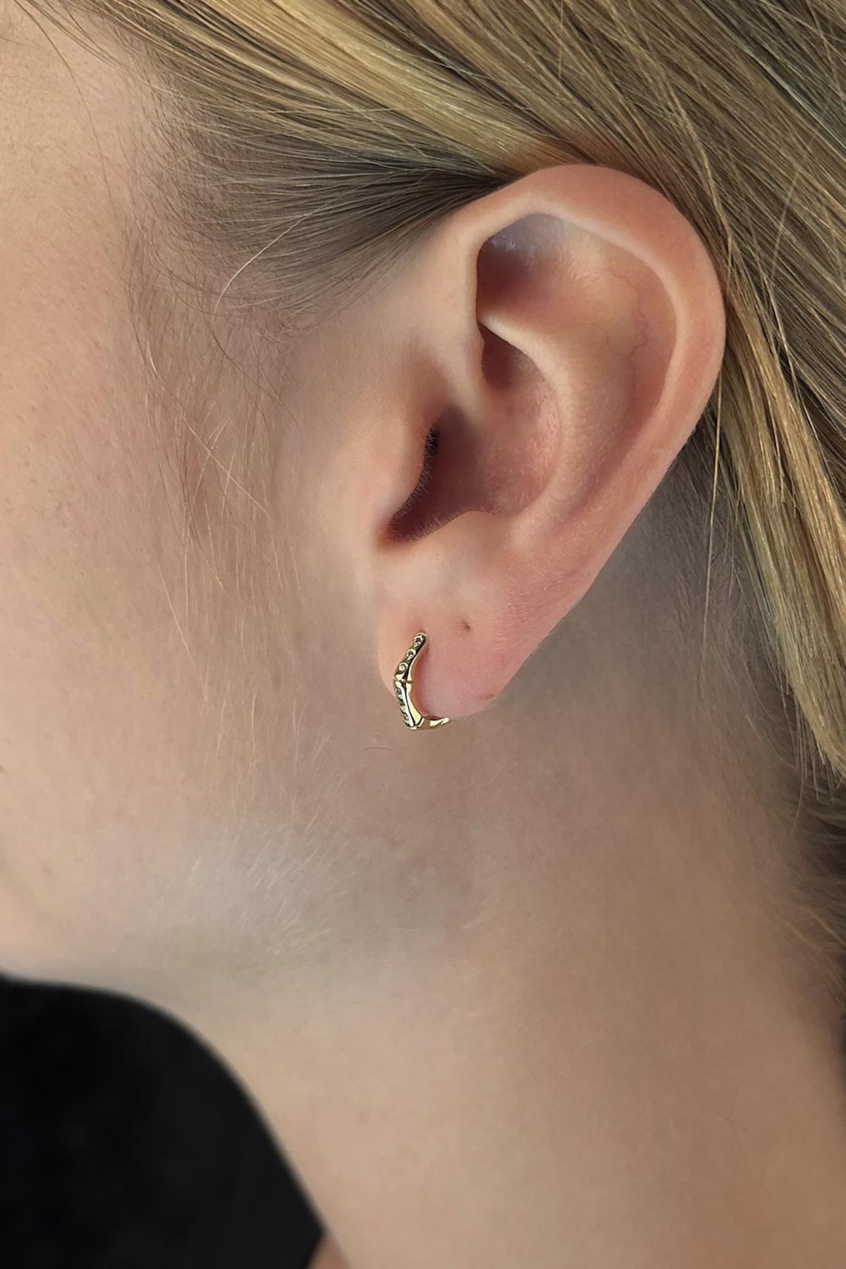 14K Gold Bone Huggie Earrings