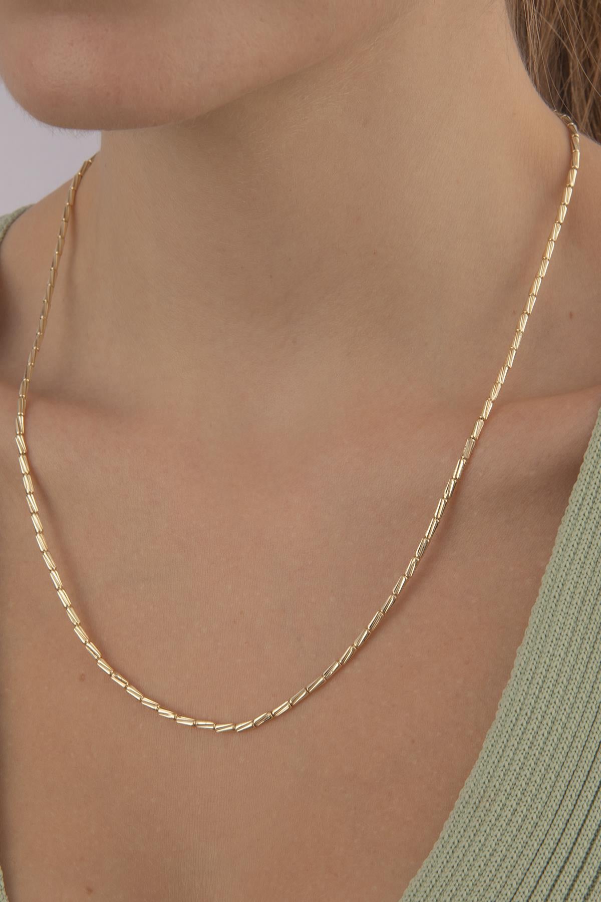 14K Gold Bright Lumina Bars Chain With Mini Heart Dangle