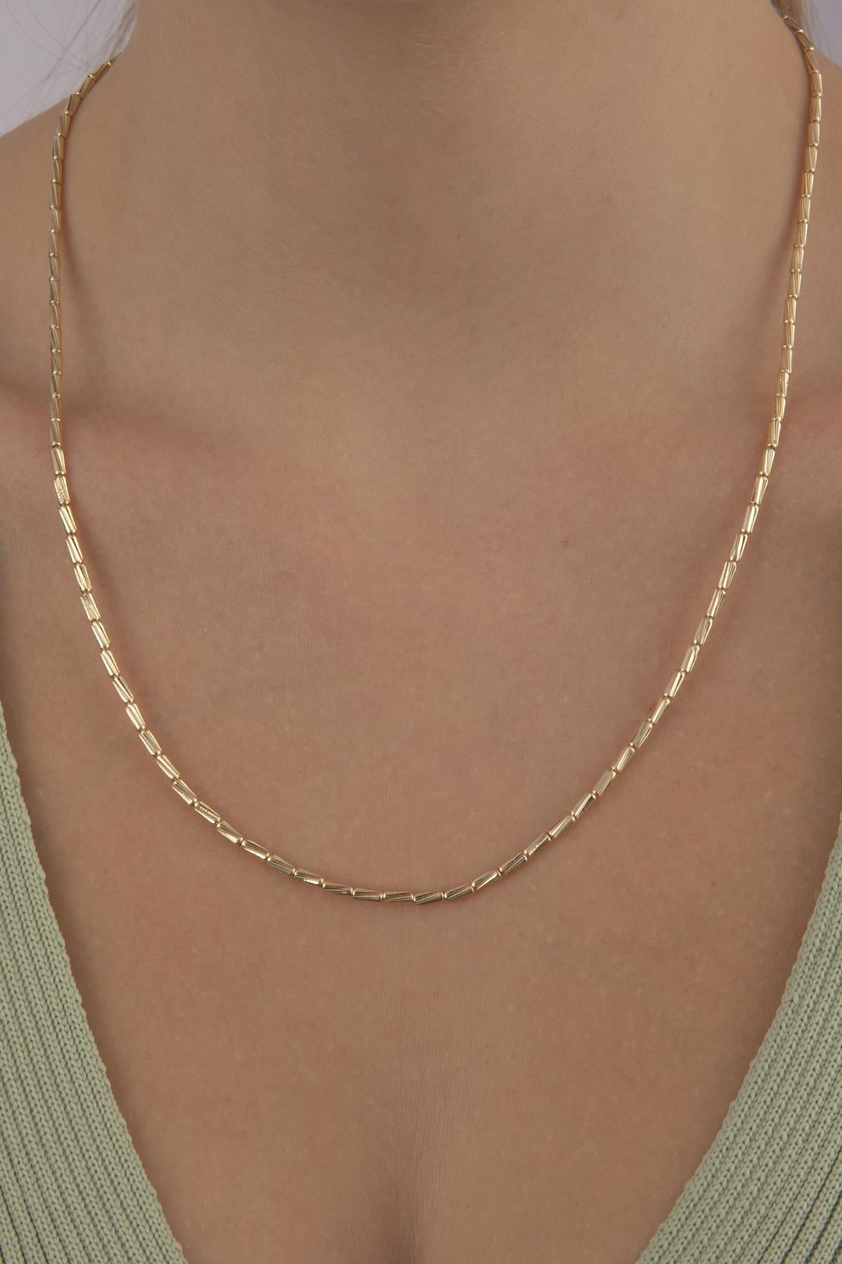 14K Gold Bright Lumina Bars Chain With Mini Heart Dangle