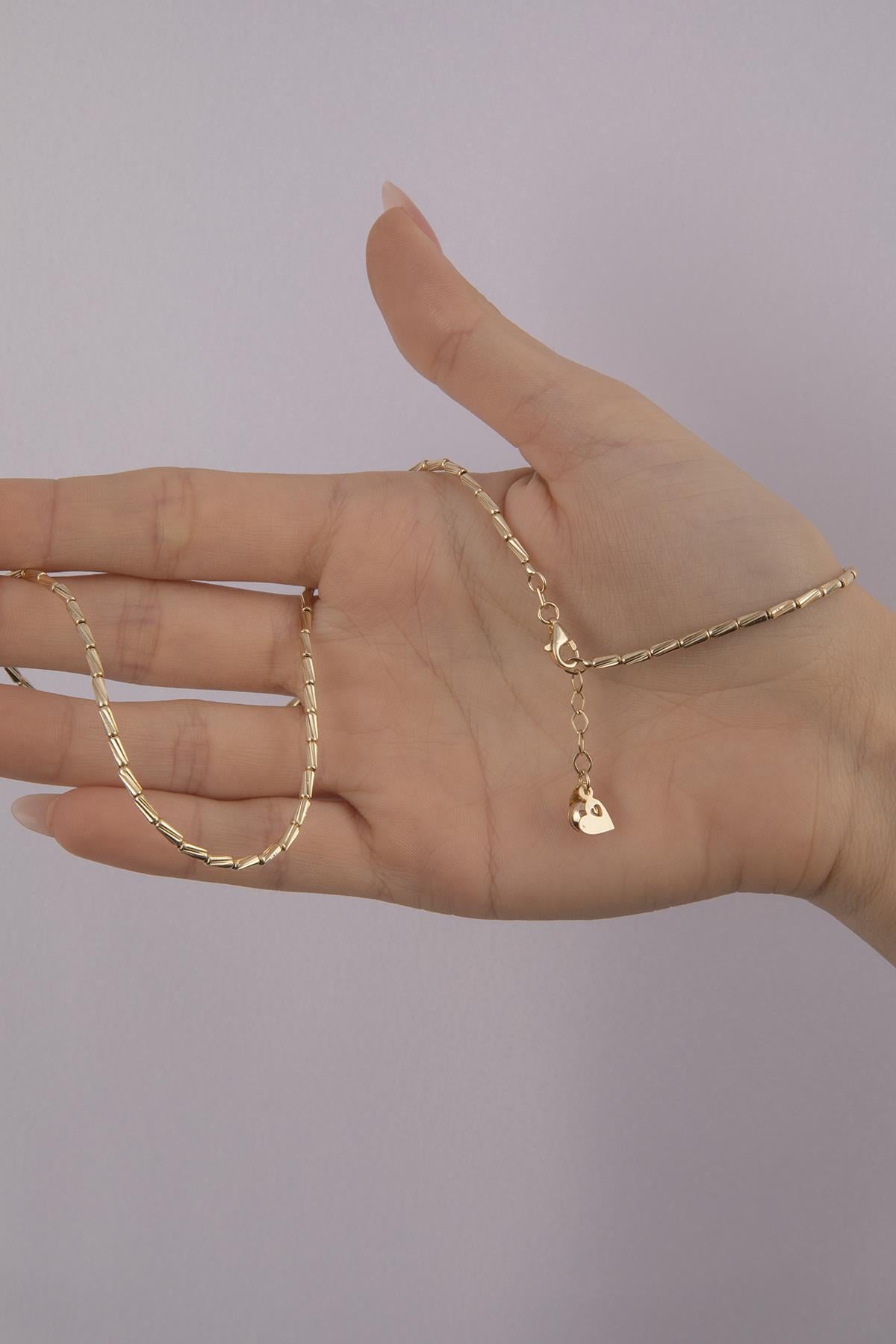 14K Gold Bright Lumina Bars Chain With Mini Heart Dangle