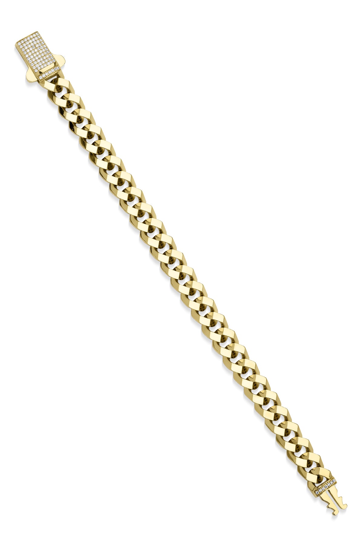 14K Gold Buckle Cornered Cuban Bracelet With Stone