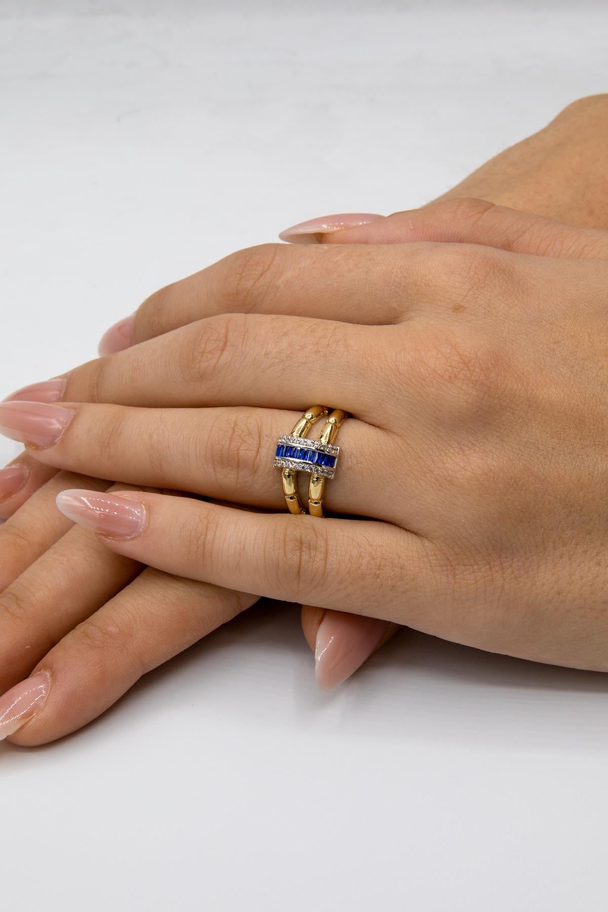 14K Gold Channel Set Baguette Blue Ring