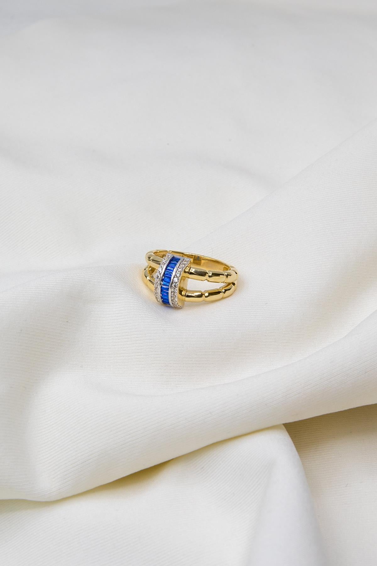 14K Gold Channel Set Baguette Blue Ring