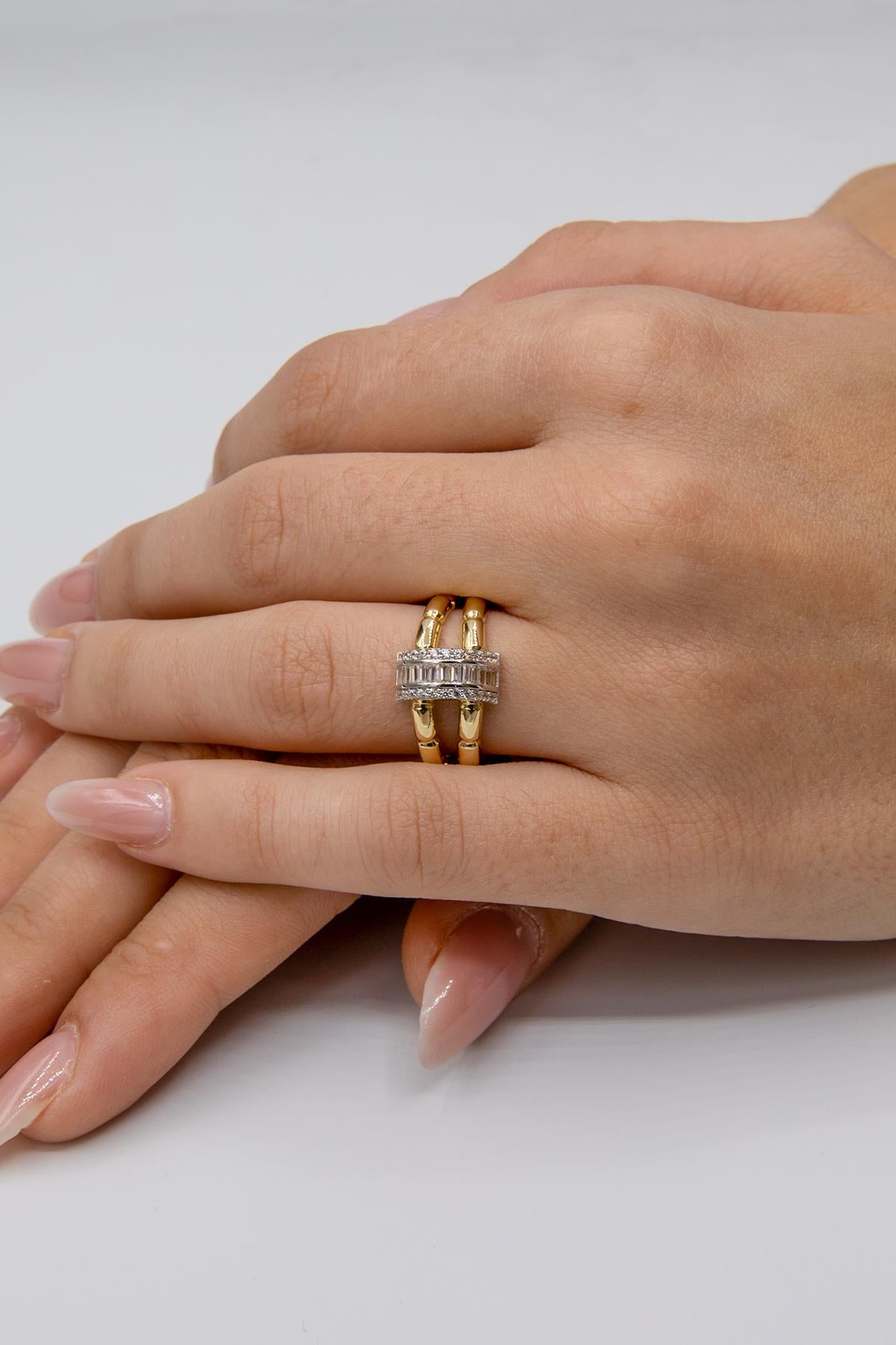 14K Gold Channel Set Baguette White Ring