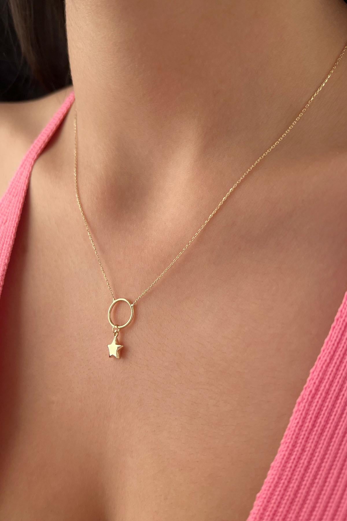 14K Gold Chunky Star in Hoop Dangling Necklace