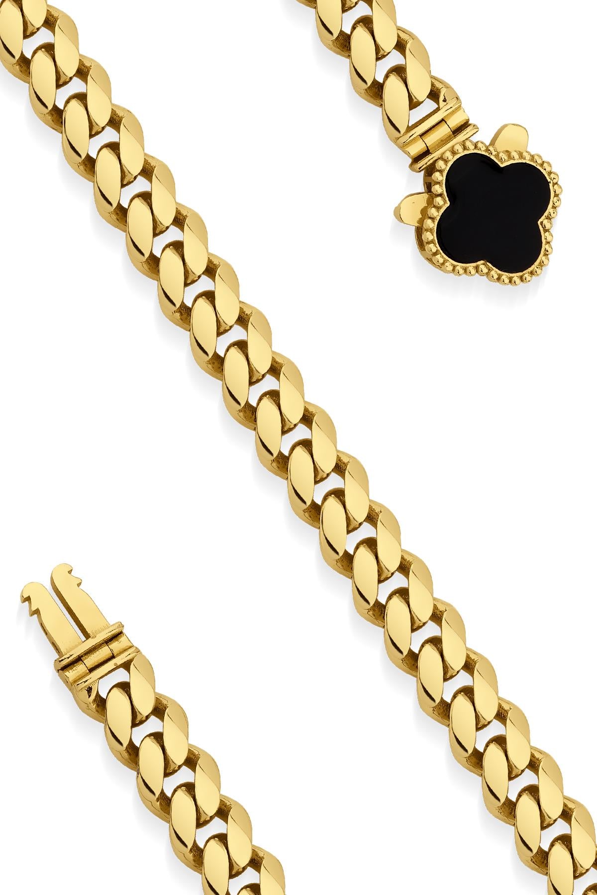 14K Gold Clover Cuban Link Bracelet