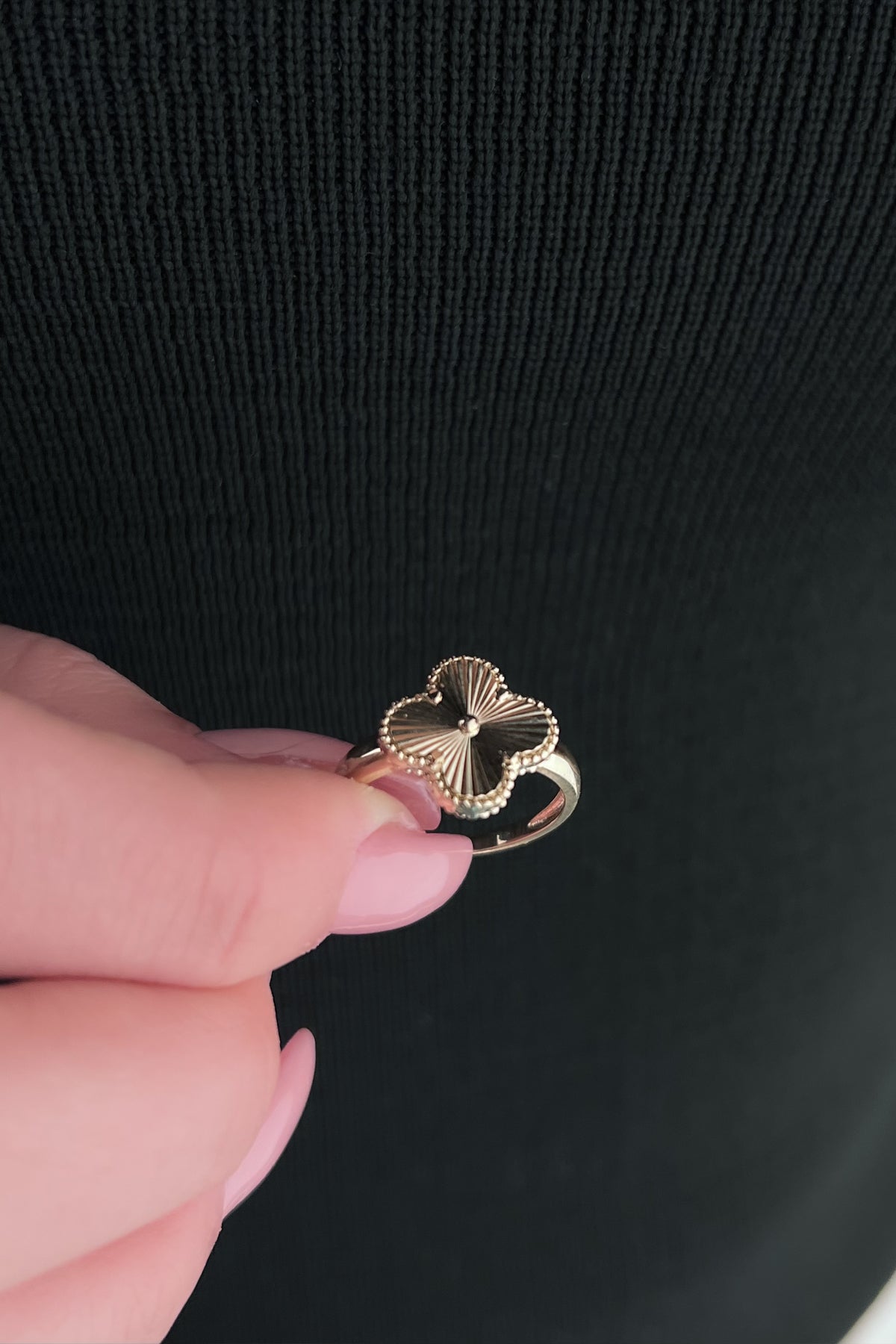 14K Gold Clover Ring With Beaded Edges