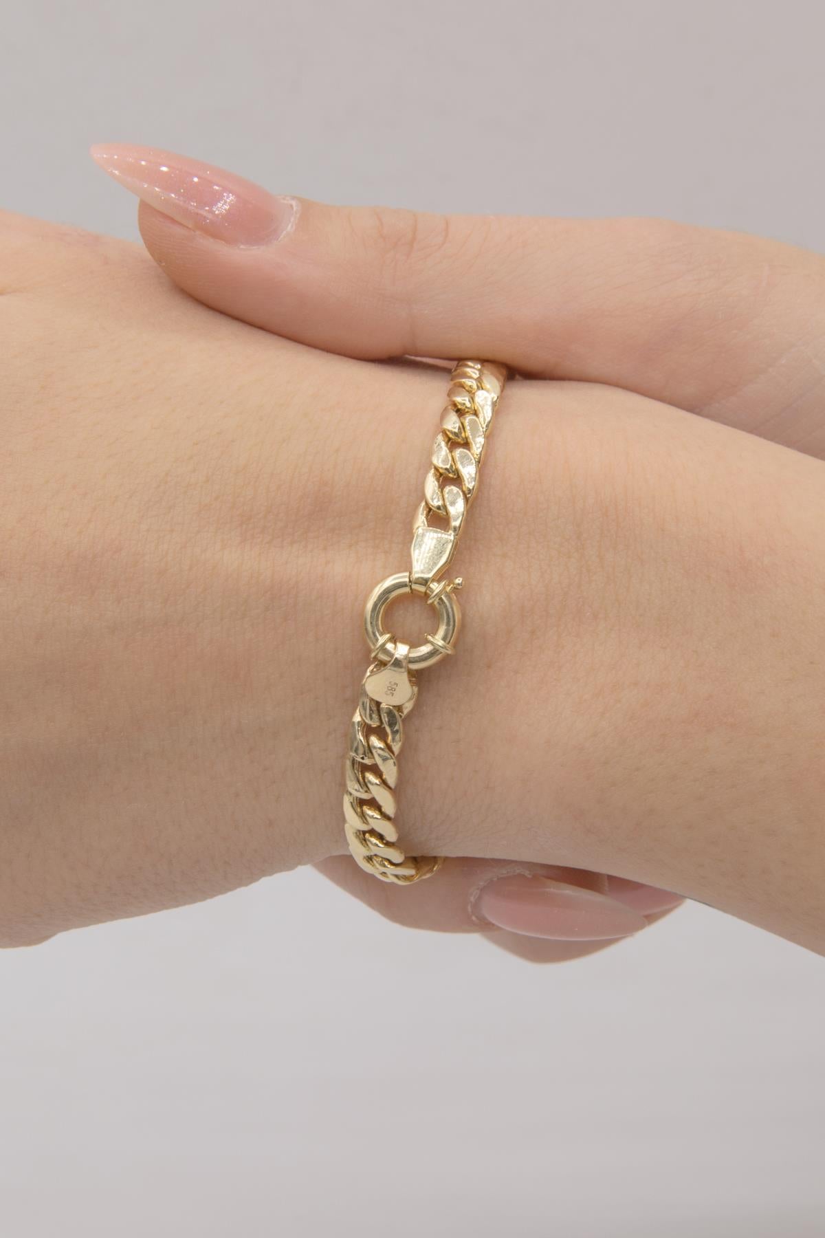14K Gold Cuban Sailor Clasp Bracelet