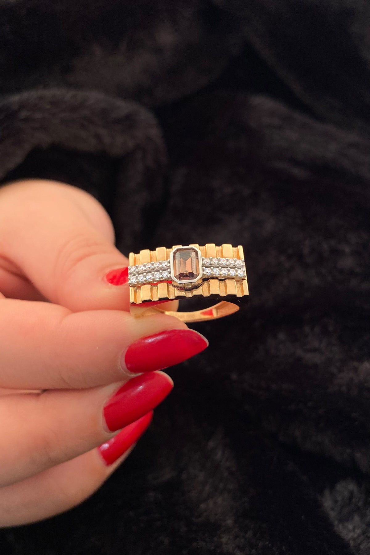 14K Gold Custom Design Topaz Baguette Stone Ring