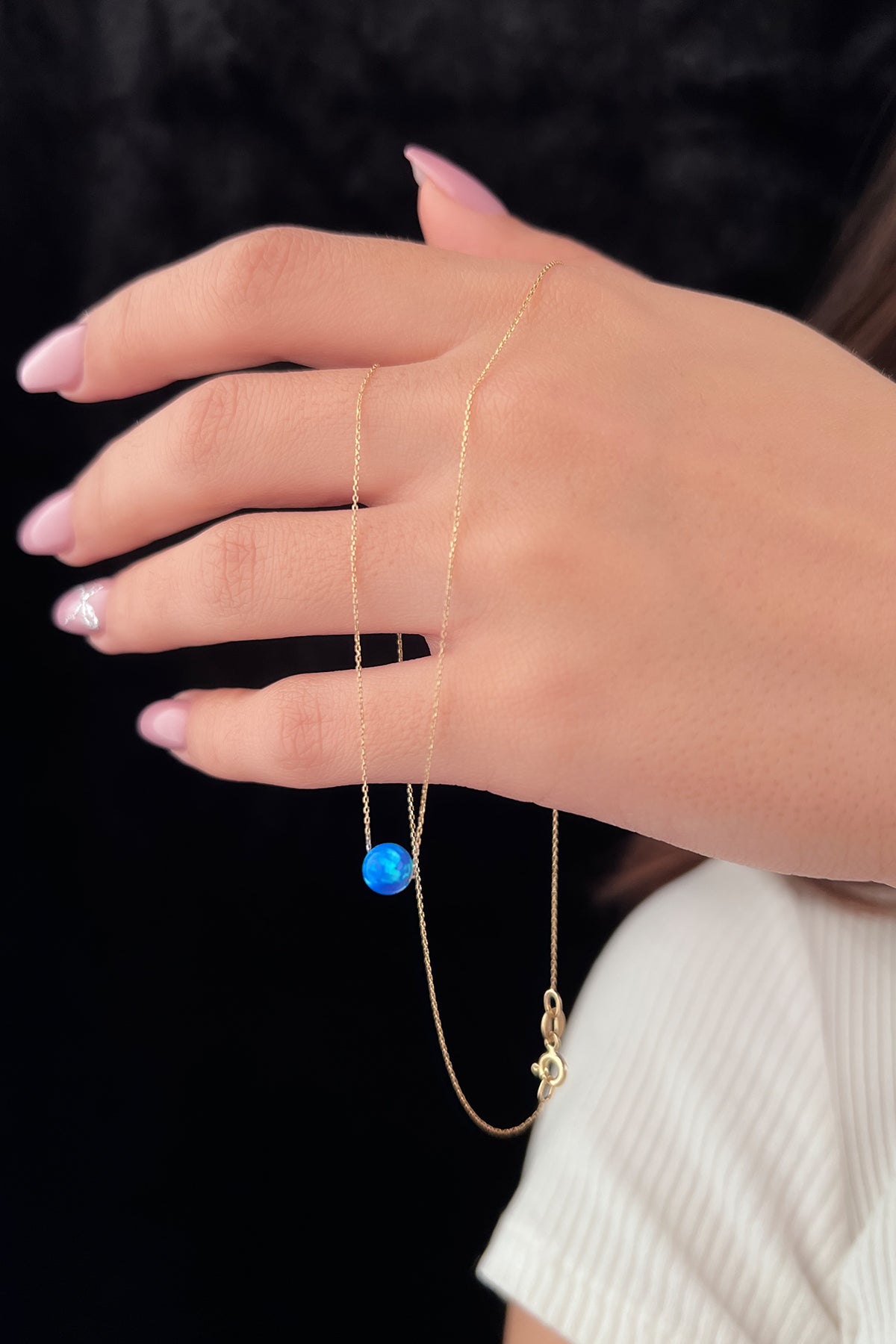 14K Gold Dark Blue Opal Necklace