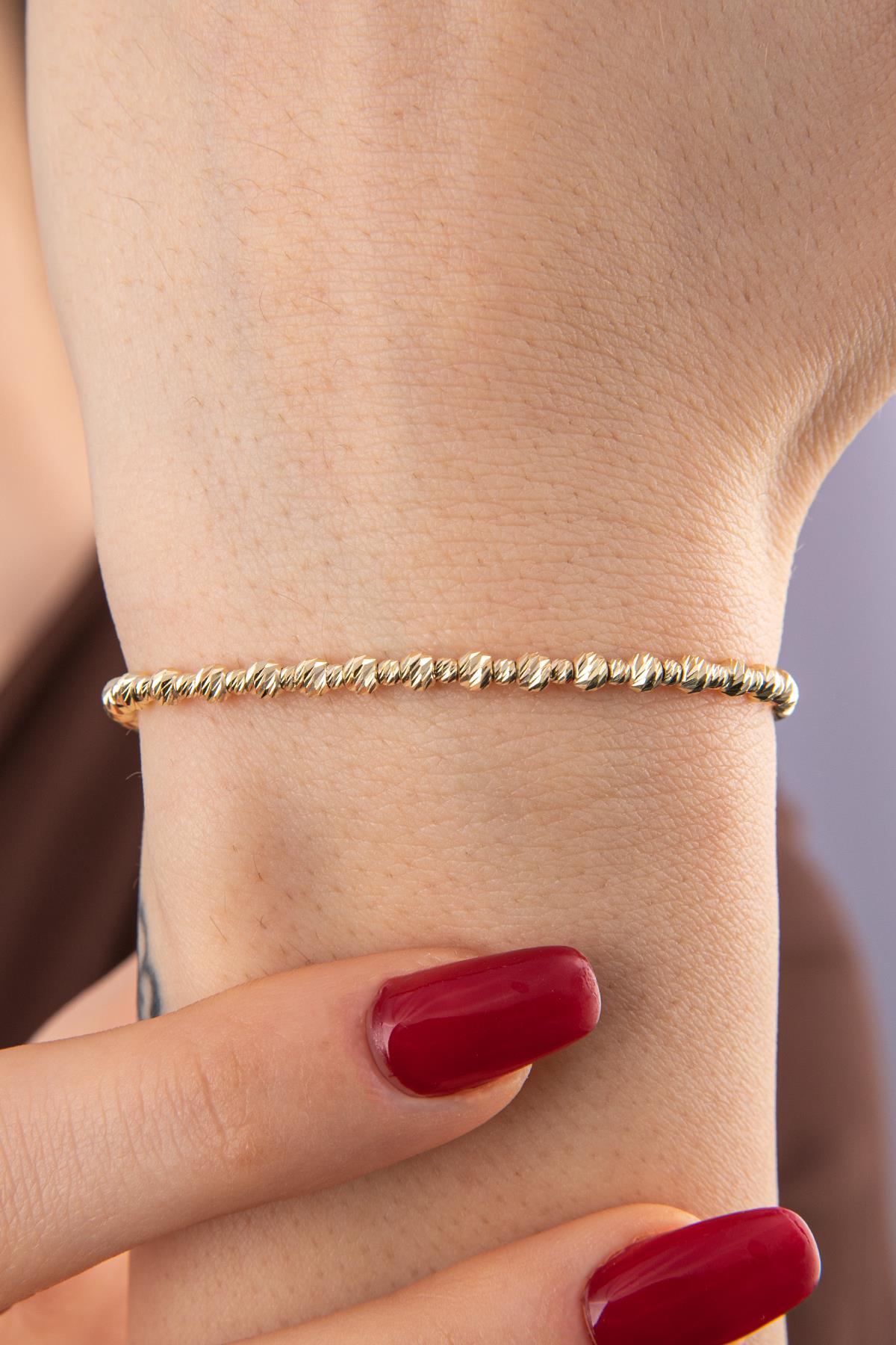 14K Gold Diamond Cut Ball Beaded Bracelet