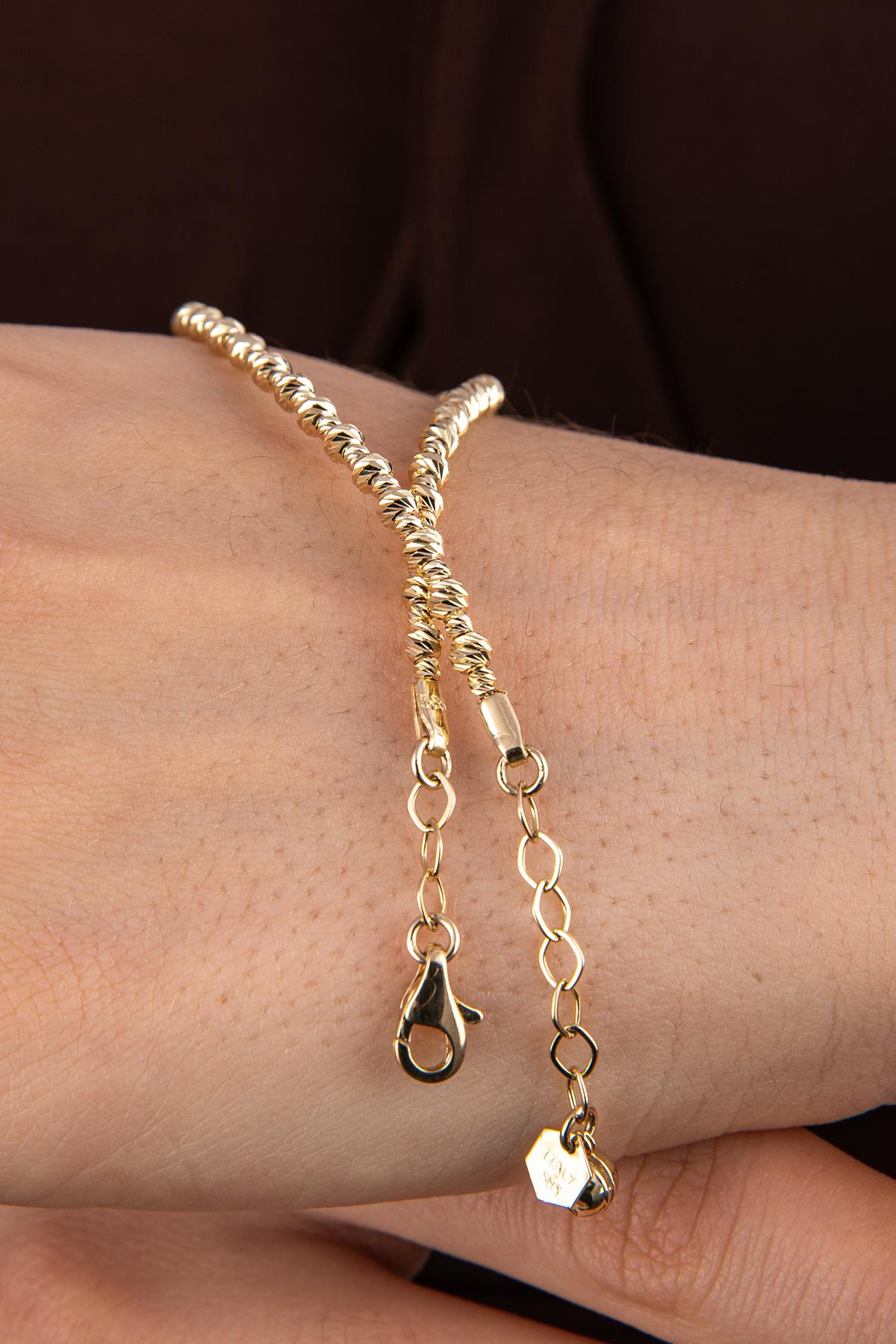 14K Gold Diamond Cut Ball Beaded Bracelet