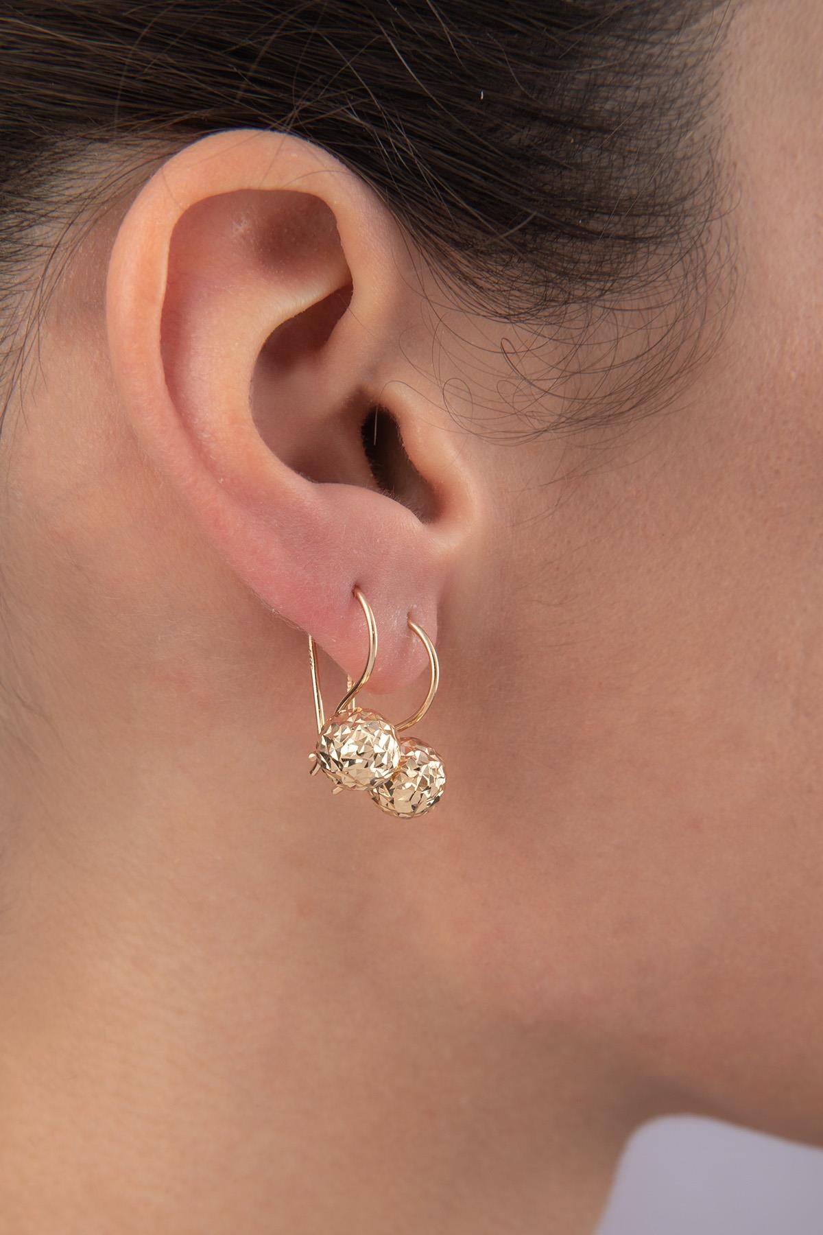 14K Gold Diamond _ Cut Euroball Earrings ( Medium )