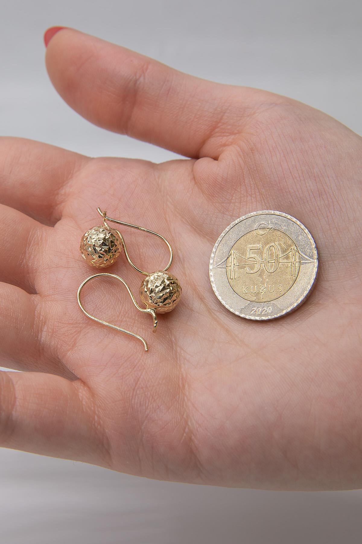 14K Gold Diamond _ Cut Euroball Earrings ( Medium )