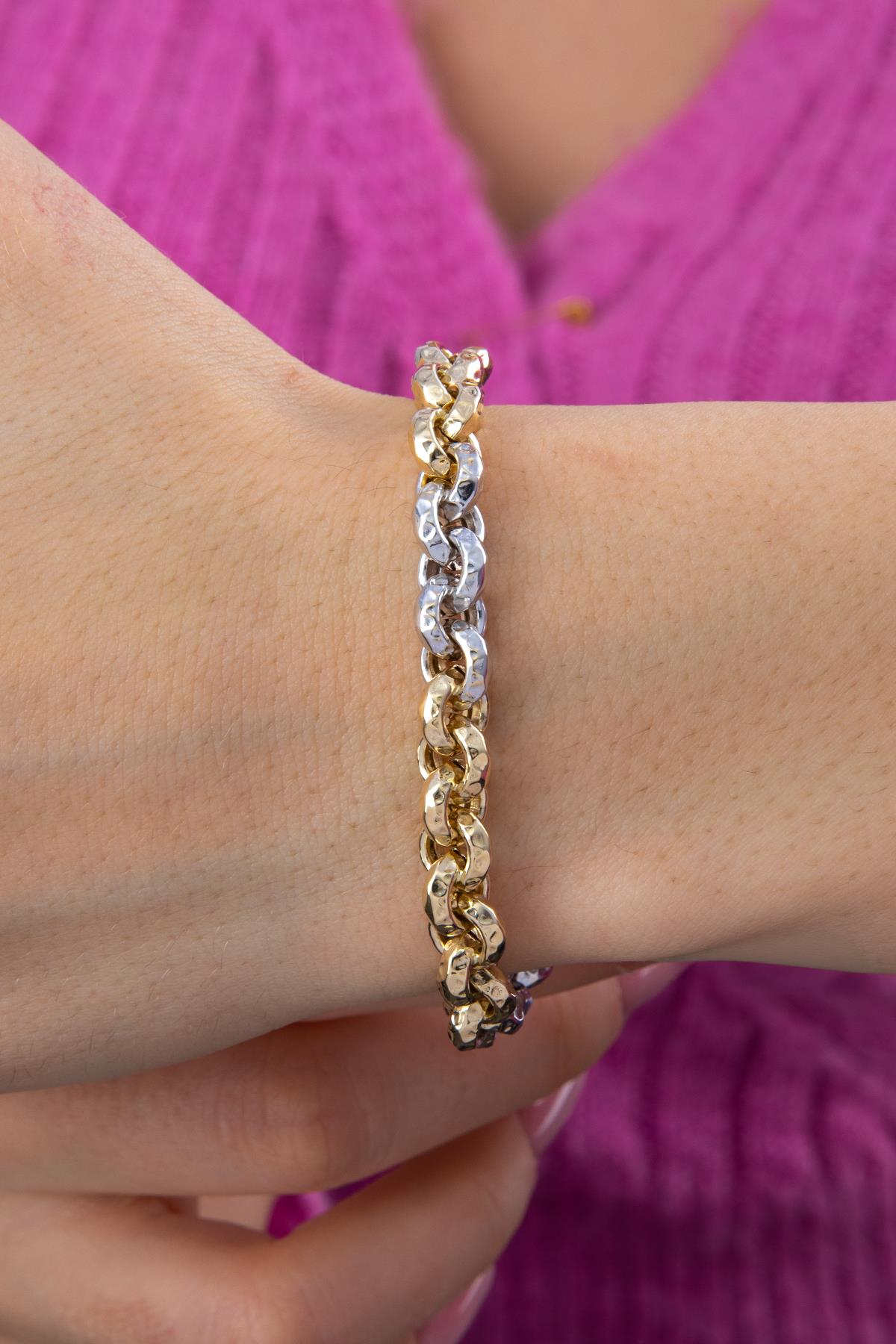 14K Gold Double Color Rolo Bracelet
