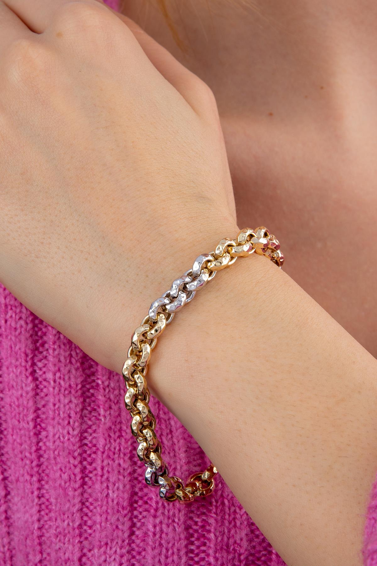 14K Gold Double Color Rolo Bracelet