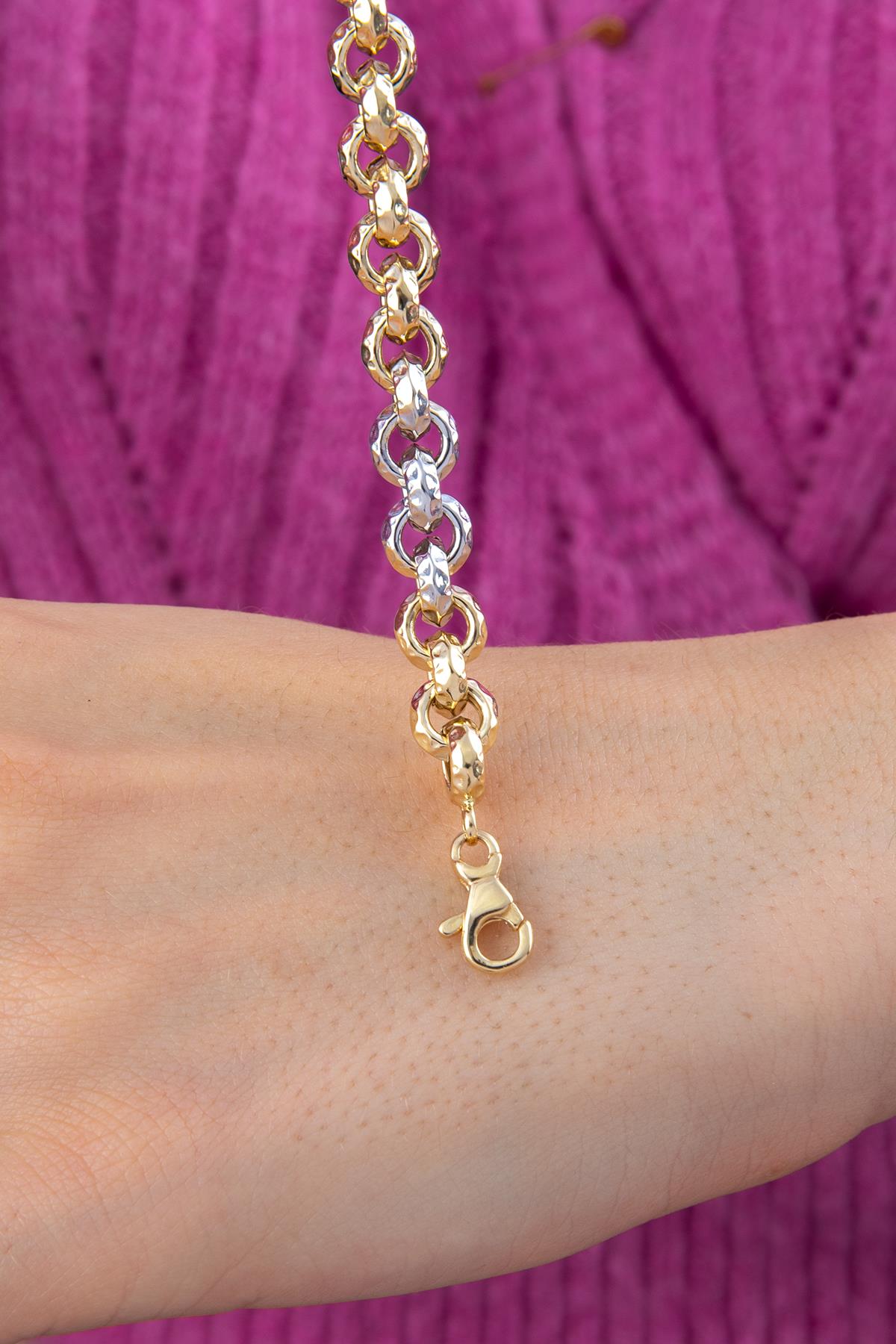 14K Gold Double Color Rolo Bracelet