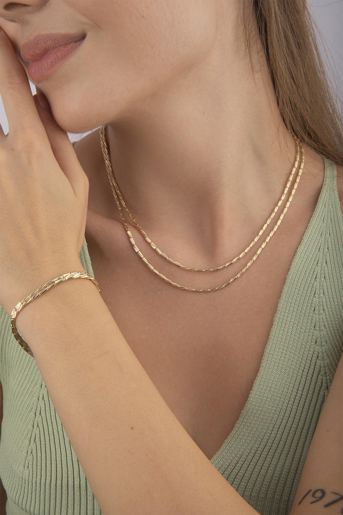 14K Gold Double Layer Lumina Bars Chain