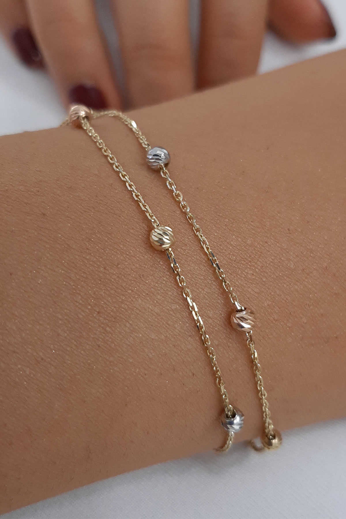 14K Gold Double Row Dorica Ball Bracelet