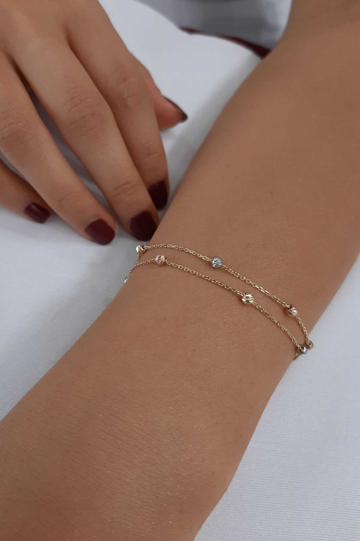 14K Gold Double Row Dorica Ball Bracelet