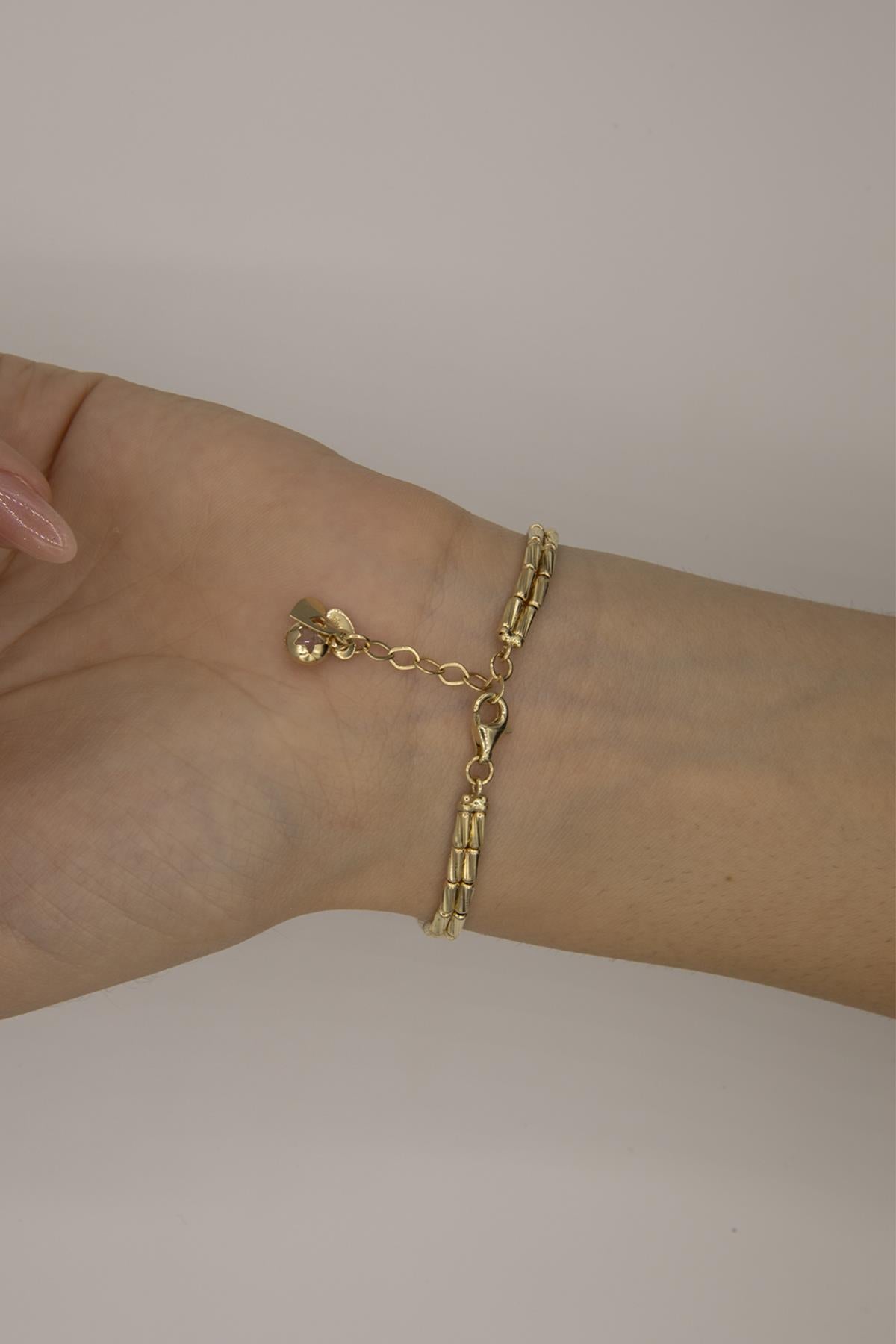 14K Gold Double Row Roller Chain Bracelet