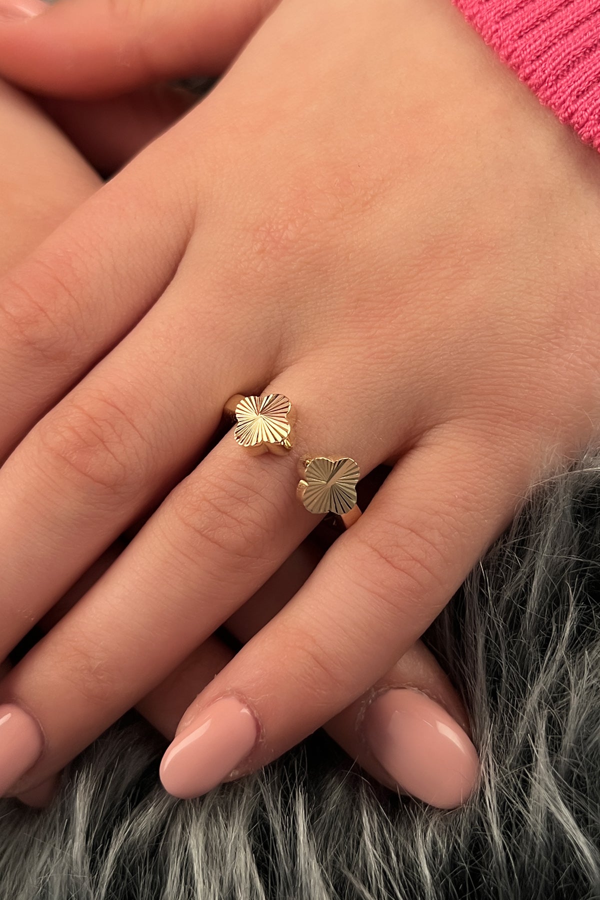 14K Gold Double Shine Clover Ring