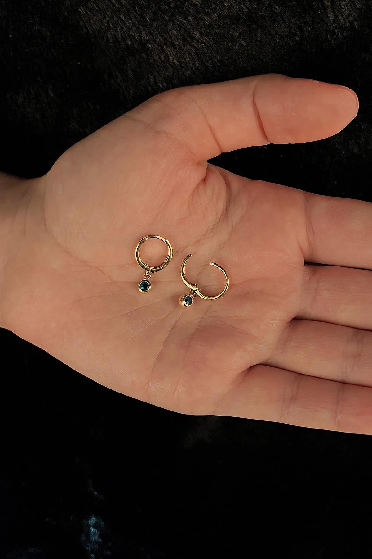 14K Gold Evil Eye Dangle Huggie Earrings