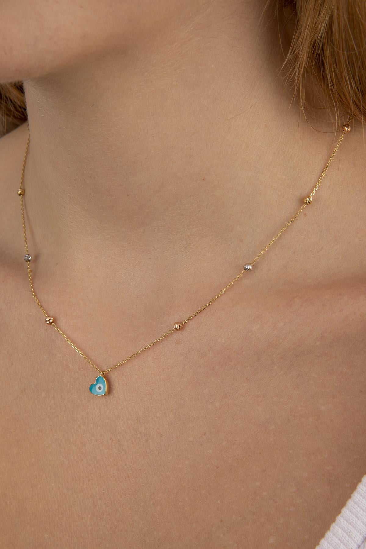 14K Gold Evil Eye Heart Shape Dorica Necklace