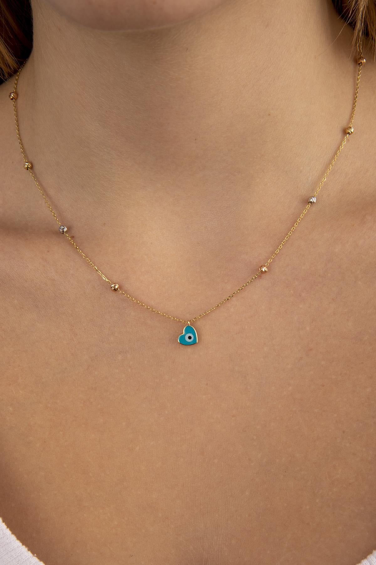 14K Gold Evil Eye Heart Shape Dorica Necklace