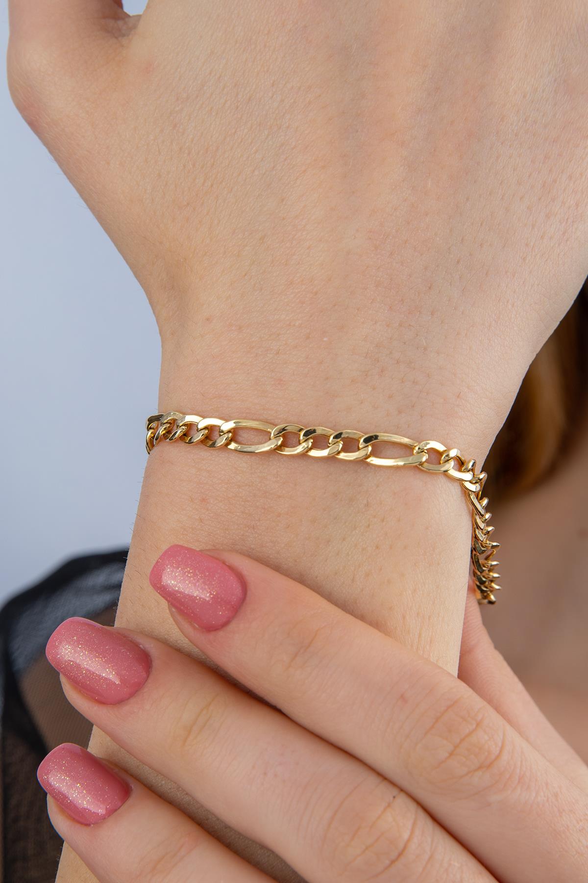 14K Gold Figaro Bracelet  0.163 inch