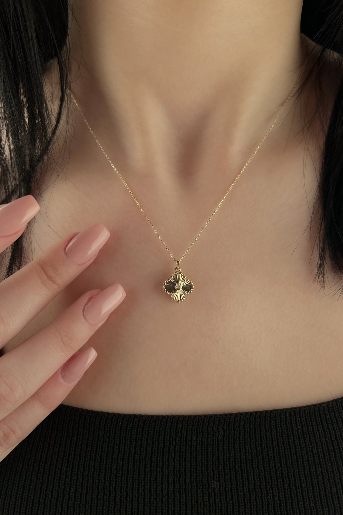 14K Gold Four Leaf Clover Set ( Necklace - Earrings - Ring - Bracelet )