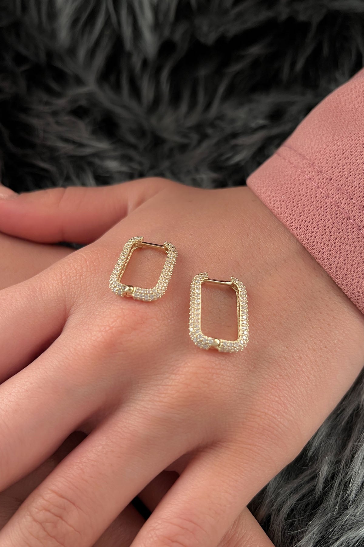 14K Gold Full Stone U Shape Huggie Earrings