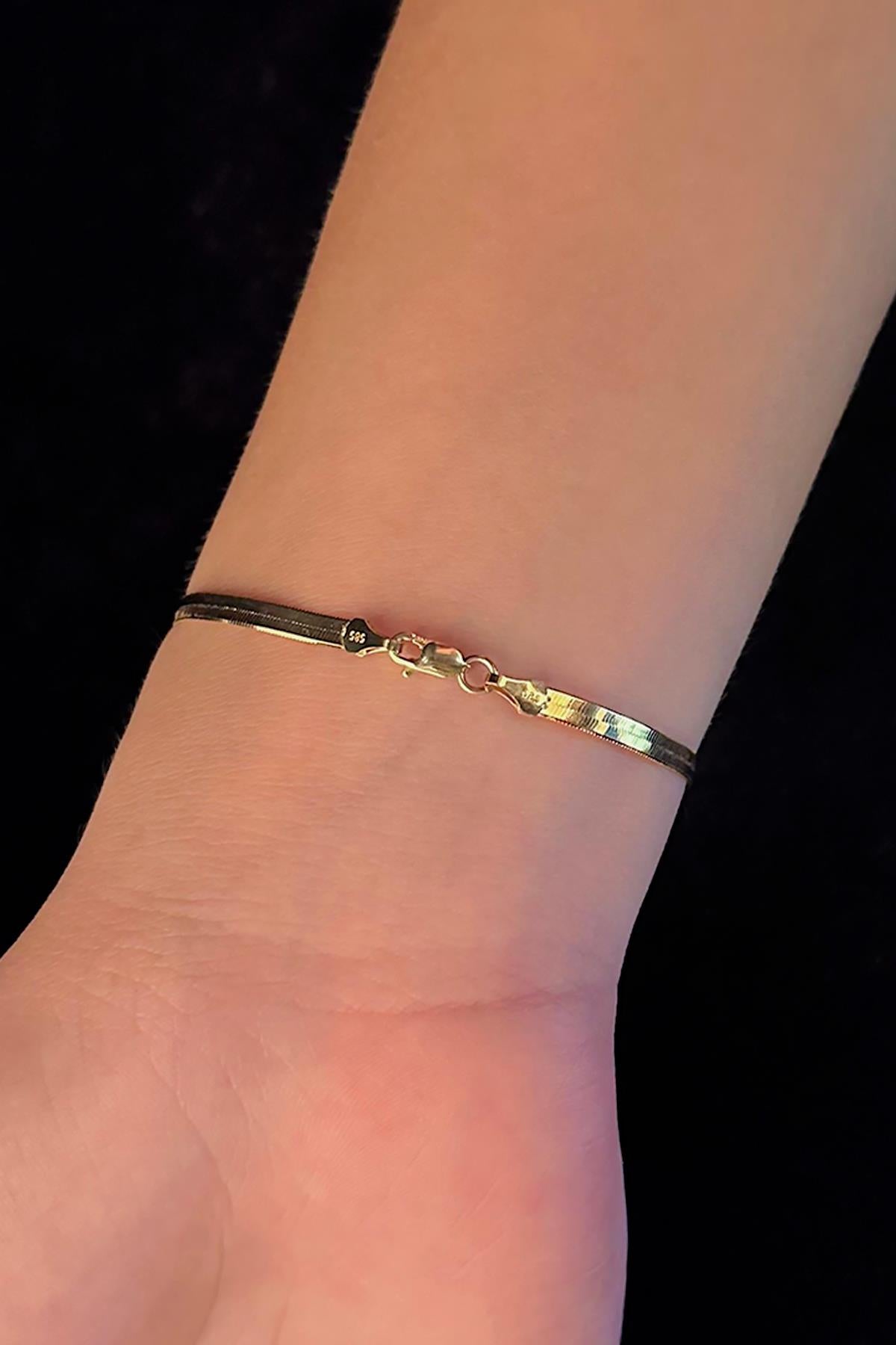 14K Gold Herringbone Bracelet 0.120 inch