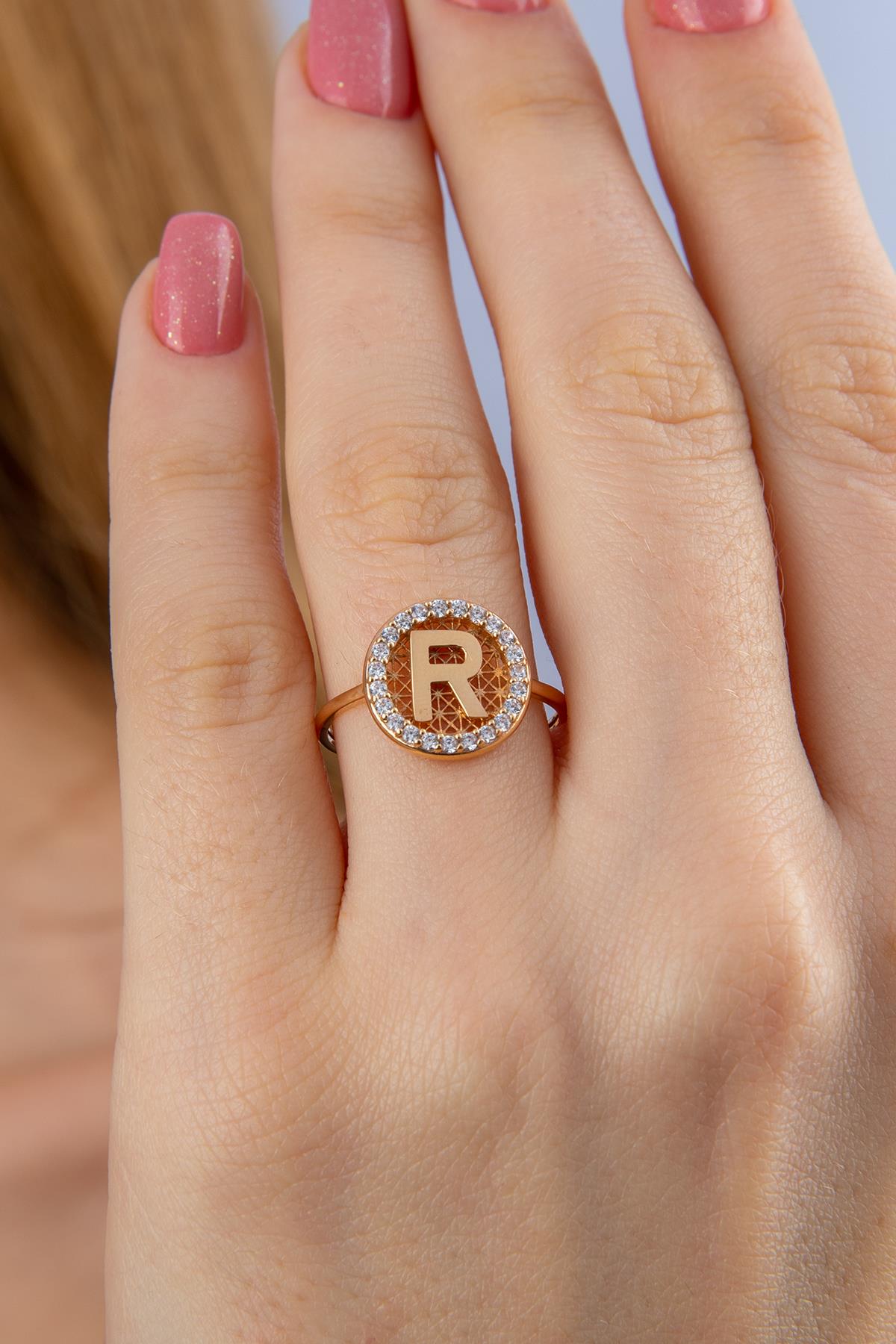 14K Gold Initial R Letter Ring