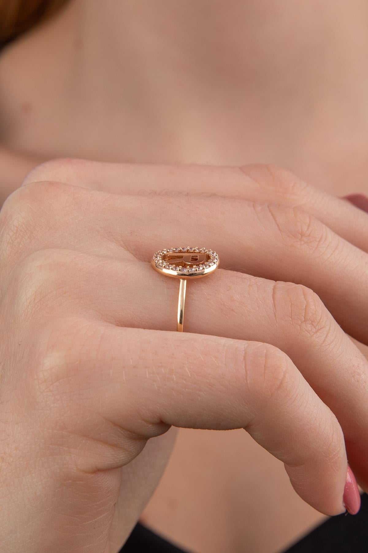 14K Gold Initial R Letter Ring