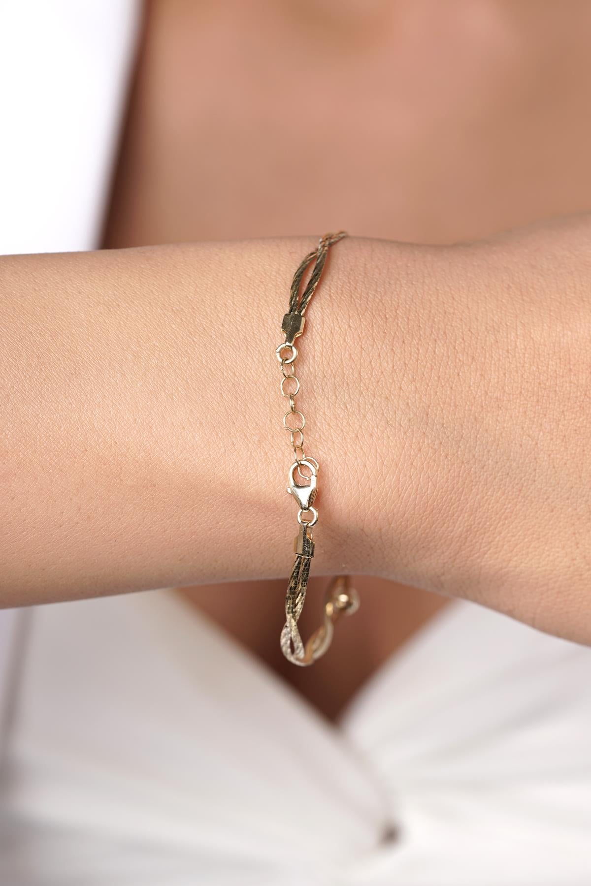 14K Gold Italian Woven Beaded Bracelet