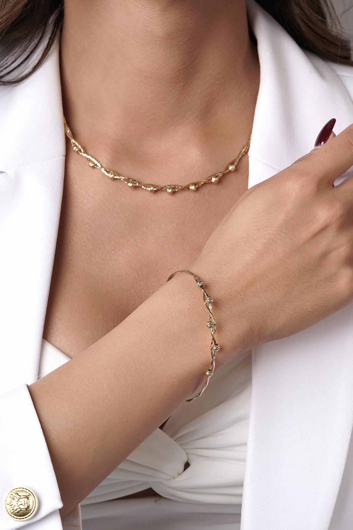14K Gold Italian Woven Beaded Set