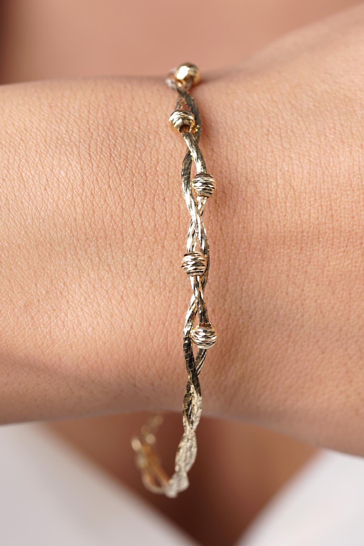 14K Gold Italian Woven Beaded Set