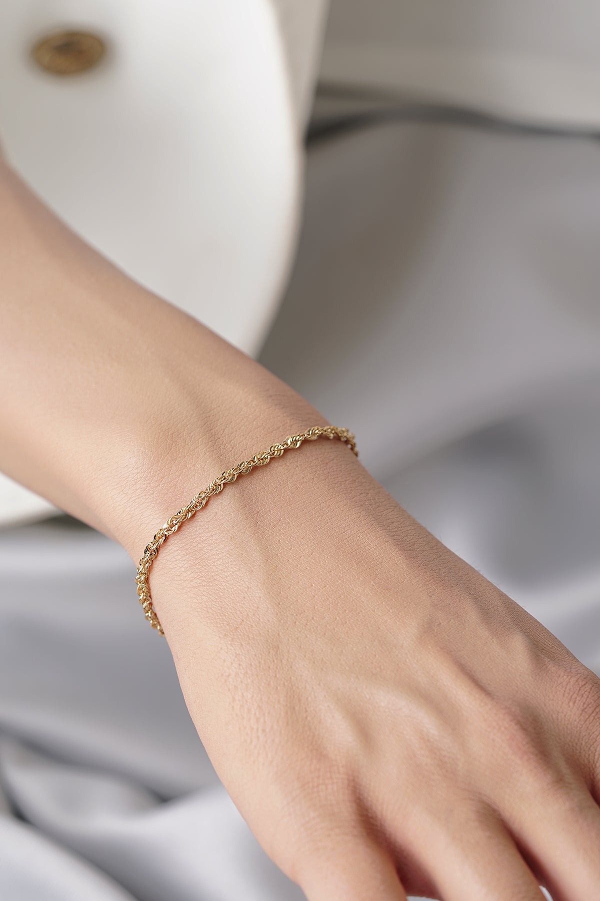14K Gold Light Rope Chain Bracelet 0.098 inch